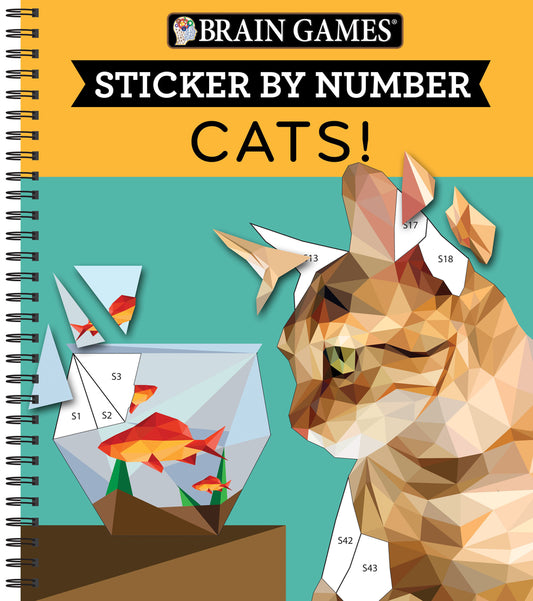 Book cover for Brain Games - Sticker by Number: Cats! (28 Images to Sticker)