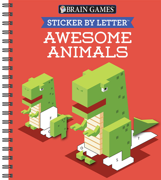 Book cover for Brain Games - Sticker by Letter: Awesome Animals (Sticker Puzzles - Kids Activity Book)