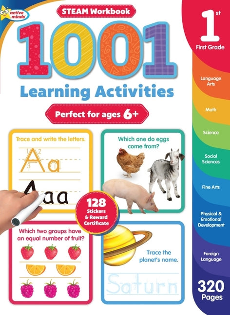 Book cover for Active Minds 1001 First Grade Learning Activities: A Steam Workbook
