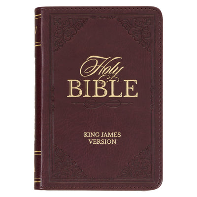 Book cover for KJV Holy Bible, Mini Pocket Size, Faux Leather Red Letter Edition - Ribbon Marker, King James Version, Burgundy