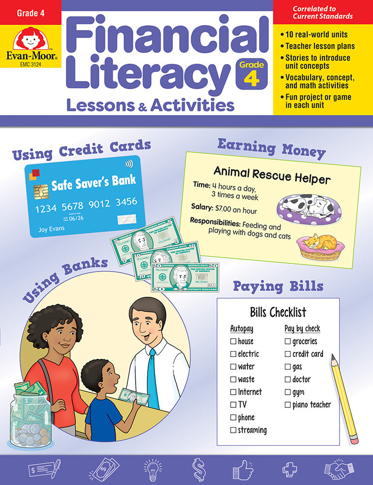 Book cover for Financial Literacy Lessons and Activities, Grade 4 Teacher Resource