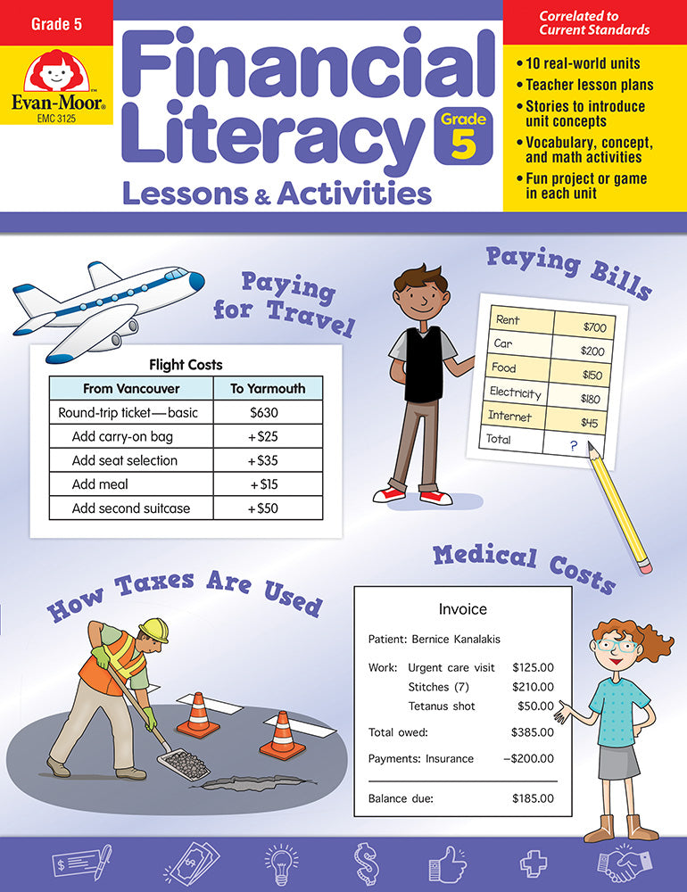 Book cover for Financial Literacy Lessons and Activities, Grade 5 Teacher Resource