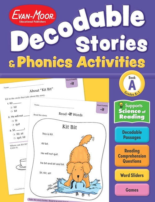 Book cover for Decodable Stories and Phonics Activities, Level A, Grade K - 1 Workbook