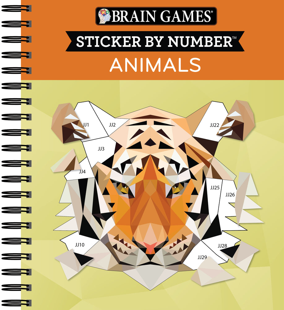 Book cover for Brain Games - Sticker by Number: Animals - 2 Books in 1 (42 Images to Sticker)