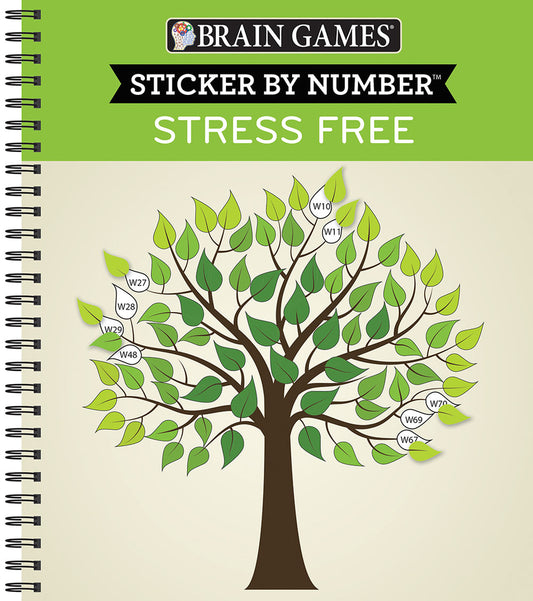 Book cover for Brain Games - Sticker by Number: Stress Free (28 Images to Sticker)