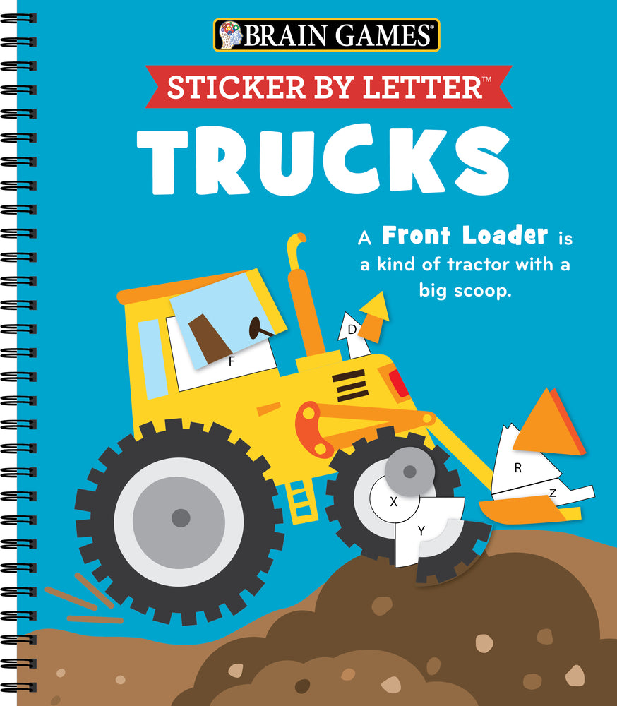 Book cover for Brain Games - Sticker by Letter: Trucks