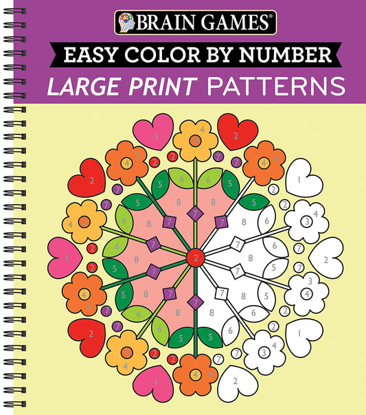 Book cover for Brain Games - Easy Color by Number: Large Print Patterns (Stress Free Coloring Book)