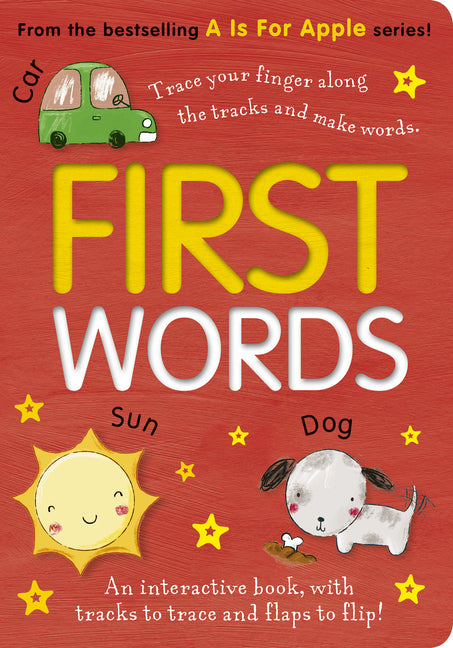 Book cover for First Words: An Interactive Book, with Tracks to Trace and Flaps to Lift!