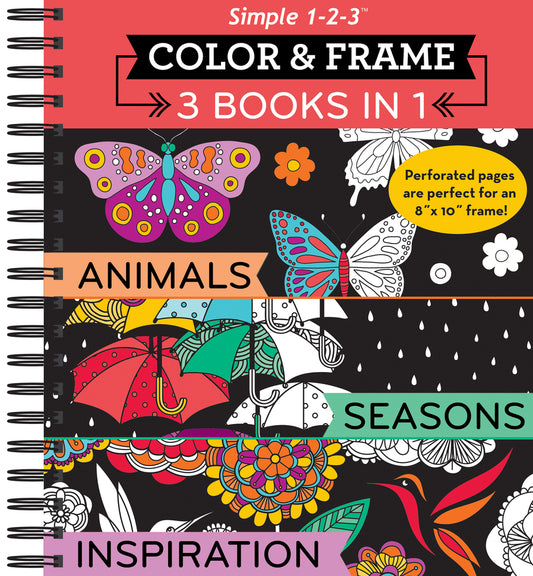 Book cover for Color & Frame - 3 Books in 1 - Animals, Seasons, Inspiration (Adult Coloring Book)