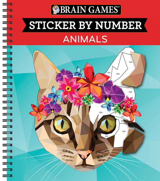 Book cover for Brain Games - Sticker by Number: Animals (28 Images to Sticker)