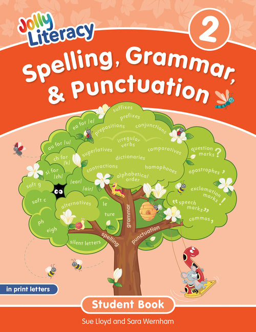Book cover for Spelling, Grammar, & Punctuation Student Book 2: In Print Letters (American English Edition)