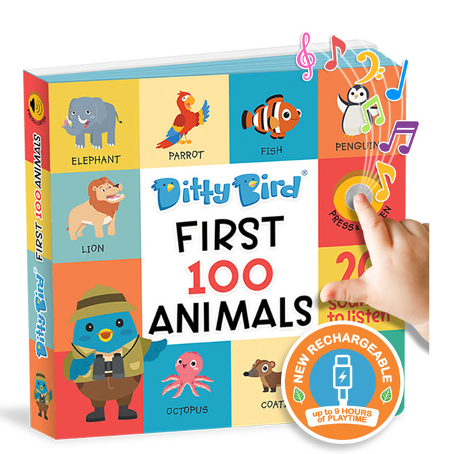 Book cover for Ditty Bird First 100 Animals Interactive Sound Book for Toddlers 1- 3 Speech Therapy Learning Books for 1 Year Old