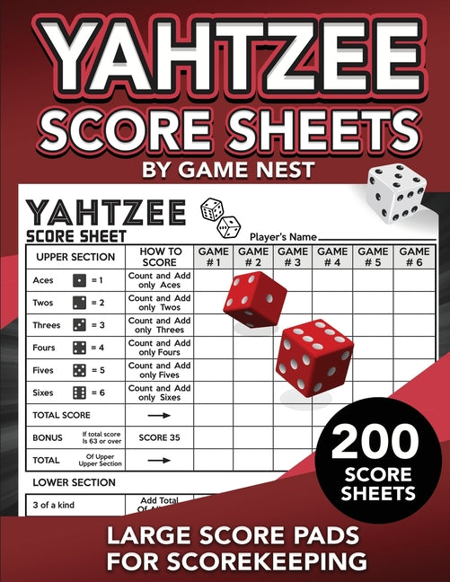 Book cover for Yahtzee Score Sheets: 200 Large Score Pads for Scorekeeping 8.5" x 11" Yahtzee Score Cards