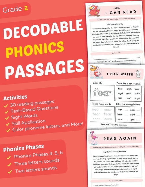 Book cover for Decodable Phonics Passages Grade 2: Strengthen Reading and Comprehension Skills for Kids, Fun and Engaging Decodable Texts and More with Phonics and S