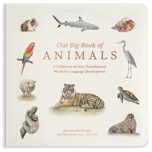 Book cover for Our Big Book of Animals: First 100 Animal Words for Language Development, Including Farm, Jungle, Pets, Bugs, and More