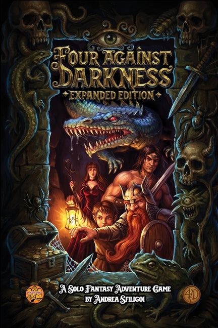 Book cover for Four Against Darkness: A solitaire dungeon-delving pen-and-paper game