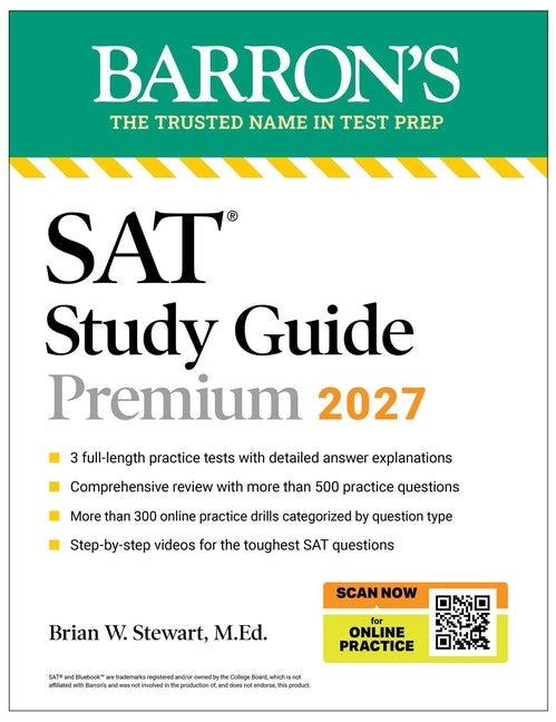 Book cover for SAT Study Guide Premium, 2027: 3 Practice Tests + Comprehensive Review + Online Practice and Video Lessons