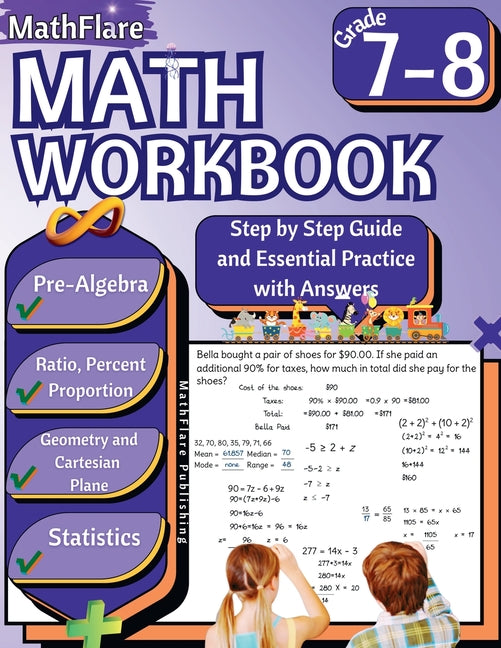 Book cover for MathFlare - Math Workbook 7th and 8th Grade: Math Workbook Grade 7-8: Ratio and Proportion, Percentage, Algebra, Cartesian Plane, Geometry and Statist
