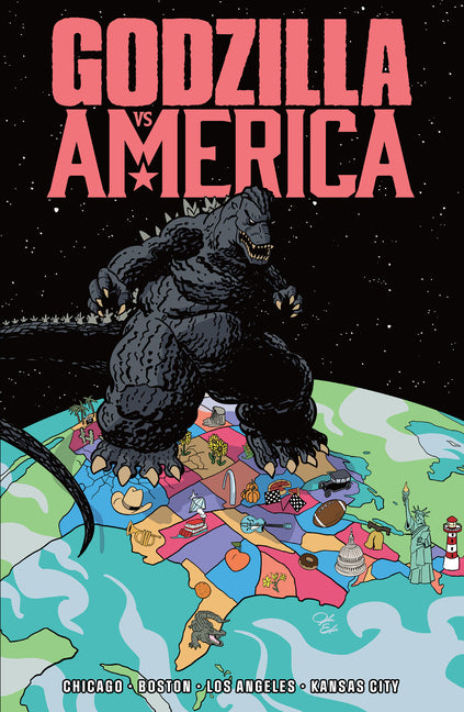 Book cover for Godzilla vs. America: Boston, Chicago, Kansas City, Los Angeles