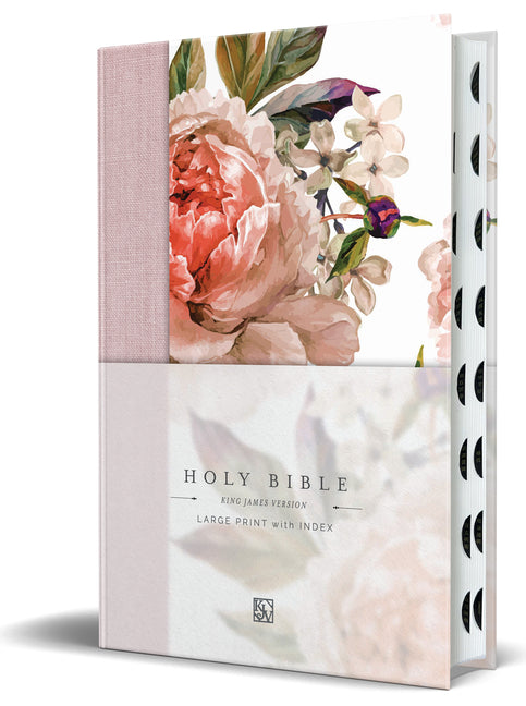 Book cover for KJV Holy Bible, Large Print Medium Format, Pink Cloth Hardcover W/Thumb Index and Ribbon Marker, Red Letter
